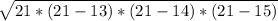 \sqrt{21*(21-13)*(21-14)*(21-15)}