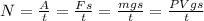 N=\frac{A}{t}=\frac{Fs}{t}=\frac{mgs}{t}=\frac{PVgs}{t}