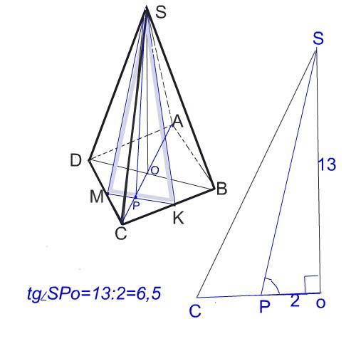 Вправильной четырехугольной пирамиде sabcd высота so равна 13, диагональ основания bd равна 8.точки 