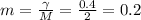 m=\frac{\gamma}{M}=\frac{0.4}{2}=0.2