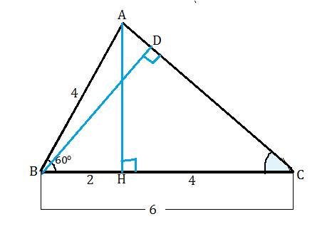 Найдите высоту bd треугольника abc,если ab = 4, bc = 6. угол abc =60 градусов