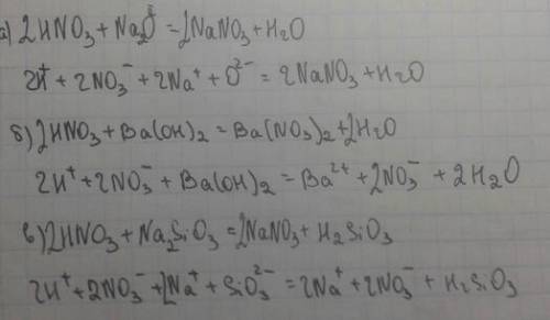 Напишите молекулярные и ионные уравнения реакций между растворов азотной кислоты и : а) оксидом натр
