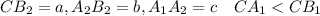 CB_2=a, A_2B_2=b , A_1A_2=c\quad CA_1<CB_1