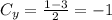 C_{y} = \frac{1 - 3}{2} = -1 