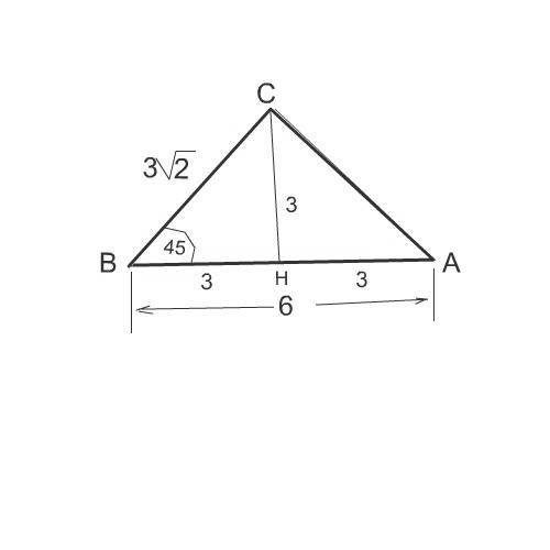Втреугольгике абс даны стороны аб=6см,бс=3корня из 2см,угол б=45 градусов,чему равна сторона ас