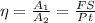 \eta =\frac{A_{1}}{A_{2}}=\frac{FS}{Pt}