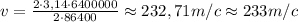 v=\frac{2\cdot3,14\cdot 6400000}{2\cdot86400}\approx232,71m/c\approx233 m/c