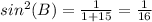 sin^2(B) = \frac{1}{1+15} = \frac{1}{16}