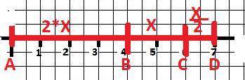 Отрезок ad длиной 7 см. отметь на нём точки bc так что бы отрезок bc был в 2 раза короче отрезка ab