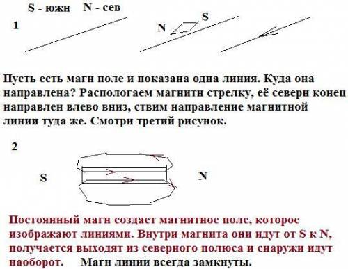 Вучебнике пишут, что направление от южного полюса к северному полюса установившейся магнитной стрел