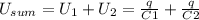 U_{sum}= U_{1}+U_{2}=\frac{q}{C1}+\frac{q}{C2}