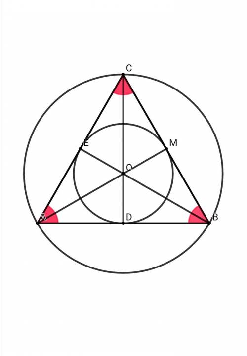 Около правильного треугольника описана окружность радиуса r. докажите что r=2r, где r радиус окружно