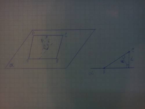 Сторона ав квадрата авсd, равная 13 см, лежит в плоскости. расстояние от прямой сd до этой плоскости