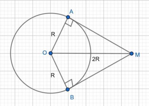 Две прямые касаются окружности с центром о в точках а и в и пересекаются в точке м. найдите угол меж