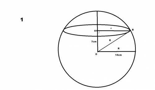 1) радиус шара равен 14 см. через середину радиуса , перпендикулярно ему проведена плоскость. найдит