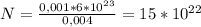 N = \frac{0,001*6*10^{23}}{0,004} = 15*10^{22}