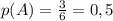 p(A)=\frac{3}{6}=0,5