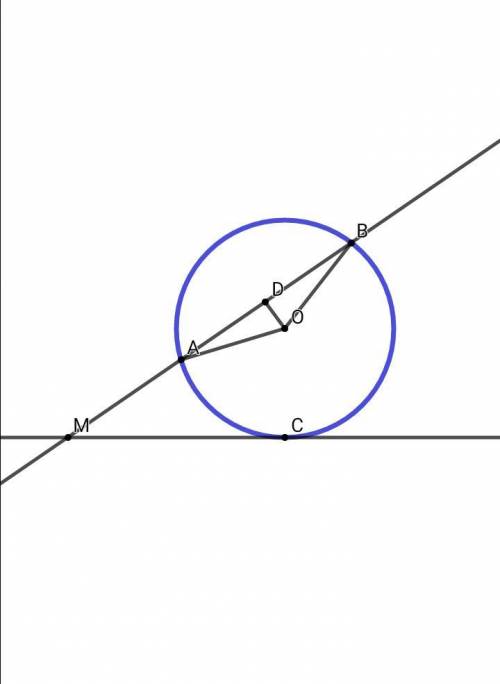 Дана окружность (o; oc). из точки m, которая находится вне окружности, проведена секущая mb и касате