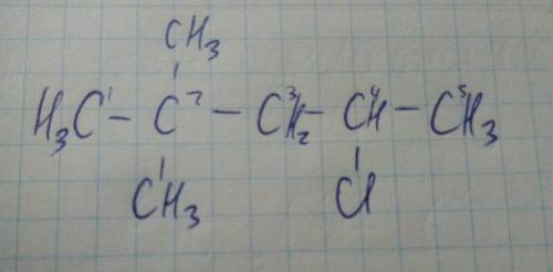 Написать формулу веществ 2,2-деметил-4-хлорпентан​