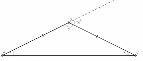 Внешний угол равнобедренного треугольника равен 76 градусов. найдите углы треугольника