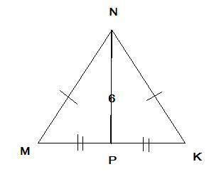 Вравнобедренном треугольнике мnк с основанием мк длина его медианы np равна 6 см. периметр треугольн