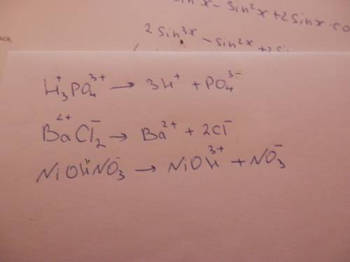 Напишите уравнение диссоциации следующих электролитов h3po4: bacl2: niohno3