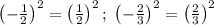 \left(-\frac{1}{2}\right)^2 = \left(\frac{1}{2}\right)^2; \; \left(-\frac{2}{3}\right)^2 = \left(\frac{2}{3}\right)^2