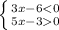 \left \{ {3x-6<0} \atop {5x-30}} \right. 