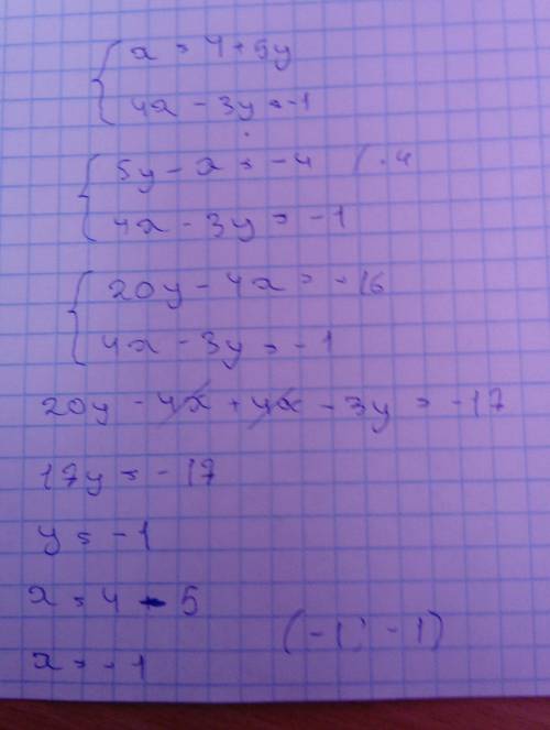 Решить {x=4+5y и сложения