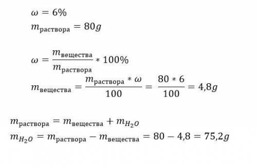 Решить определите массу соли и массу воды,необходимую для приготовления,80 граммов раствора с массов