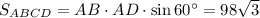 S_{ABCD}=AB\cdot AD\cdot \sin60^\circ=98\sqrt{3}