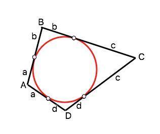 На рисунке окружность вписана вчетырехугольник abcd (касающаяся всех егосторон). докажите, что ab +