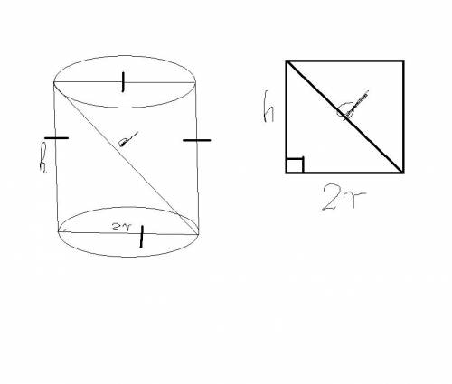 Осевое сечение цилиндра - квадрат, длина диагонали которого равна 36см. найдите радиус основания цил