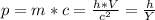 p = m*c = \frac{h*V}{c^2} = \frac{h}{Y}