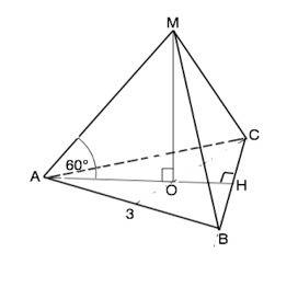 Сторона основания правильной треугольной пирамиды равна 3 см. боковое ребро пирамиды образует с плос