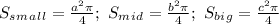 S_s_m_a_l_l=\frac{a^2\pi}{4};\ S_m_i_d=\frac{b^2\pi}{4};\ S_b_i_g=\frac{c^2\pi}{4}