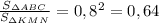 \frac{S_{\Delta ABC}}{S_{\Delta KMN}}=0,8^2=0,64