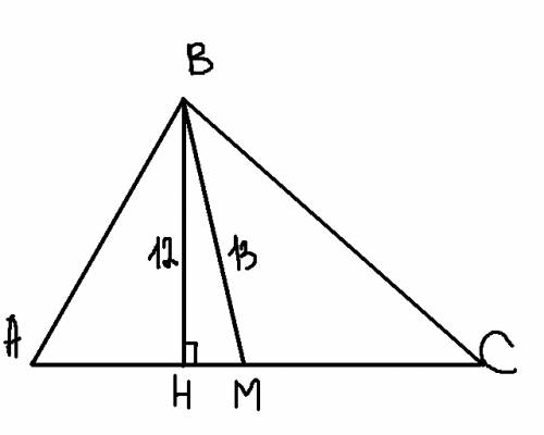 Втреугольнике основание равно 60, высота равна 12, медиана равна 13 - проведена к этому основанию. н