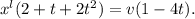 x^l( 2+t+2t^2) = v(1-4t).
