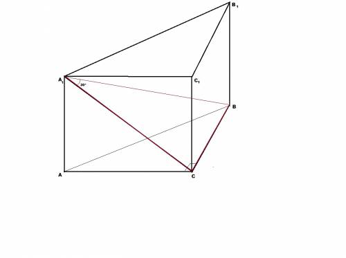 Восновании прямой призмы авса1в1с1 лежит прямоугольный треугольник авс (угол с= через сторону вс и в