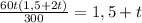 \frac{60t(1,5+2t)}{300}=1,5+t