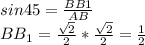 sin 45= \frac{BB1}{AB}\\ BB_1=\frac{\sqrt2}{2}*\frac{\sqrt2}{2}=\frac{1}{2}