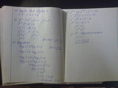 Логорифмы и логорифмические неравенства: а)log по основанию 3 числа 81-lne+lg 1000 б)4^x-3*2^x+2=0 в