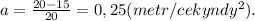 a=\frac{20-15}{20}=0,25(metr/cekyndy^2).