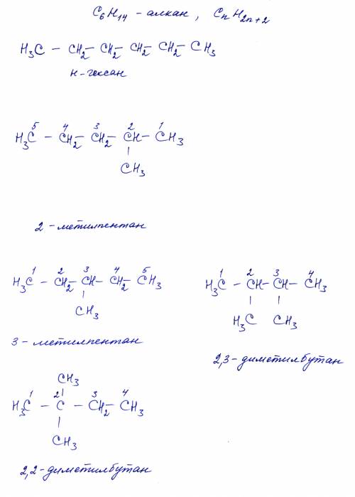 Составить рациональные формулы пяти изомеров гексана и назвать их