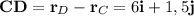 \mathbf{CD} = \mathbf{r}_D - \mathbf{r}_C = 6\mathbf{i} + 1,5\mathbf{j}