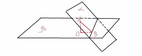 Плоскости альфа и бета пересекаются под углом в 45 градусов. расстояние от точки а на плоскости альф