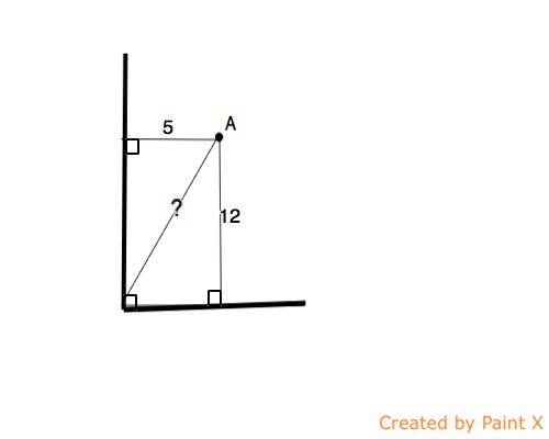 Расстояние от точки а до граней прямого двугранного угла равны 5 и 12.найдите расстояние от точки а