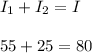 I_1+I_2=I\\ \\55+25=80