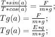 \frac{T*sin(a)}{T*cos(a)}=\frac{F}{m*g};\\ Tg(a)=\frac{F}{m*g};\\ Tg(a)=\frac{E*q}{m*g};\\
